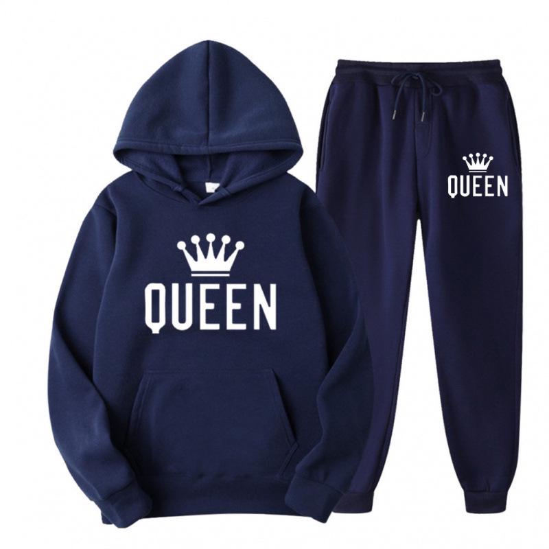 2025 Erkek Büyük Beden Polar Kapüşonlu Sweatshirt Seti - QUEEN Baskılı Moda Sonbahar/Kış İçin