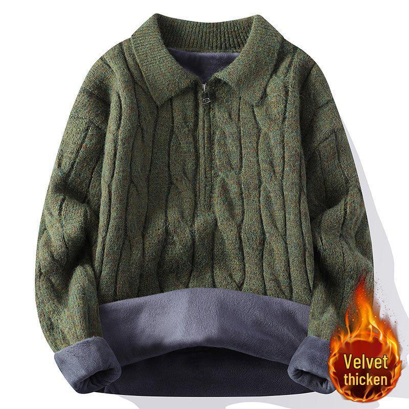 Men s Lapel Knit Sweater - Loose Fit, Trending 2025 Autumn/Winter Style [New] XL зелёный