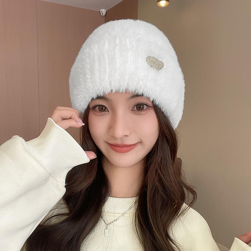 Knitted Wool Hat Children's Autumn and Winter Versatile Face Small Thickened Warm Fluffy Cold Hat Windproof Bag Head Plush Hat