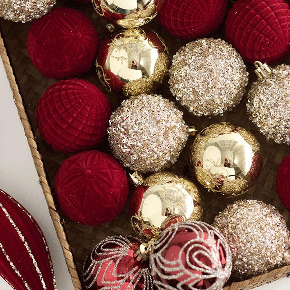 Glitter Flocked Christmas Balls Pendant Wine Red Merry Christmas Decor  Home New Year Decor