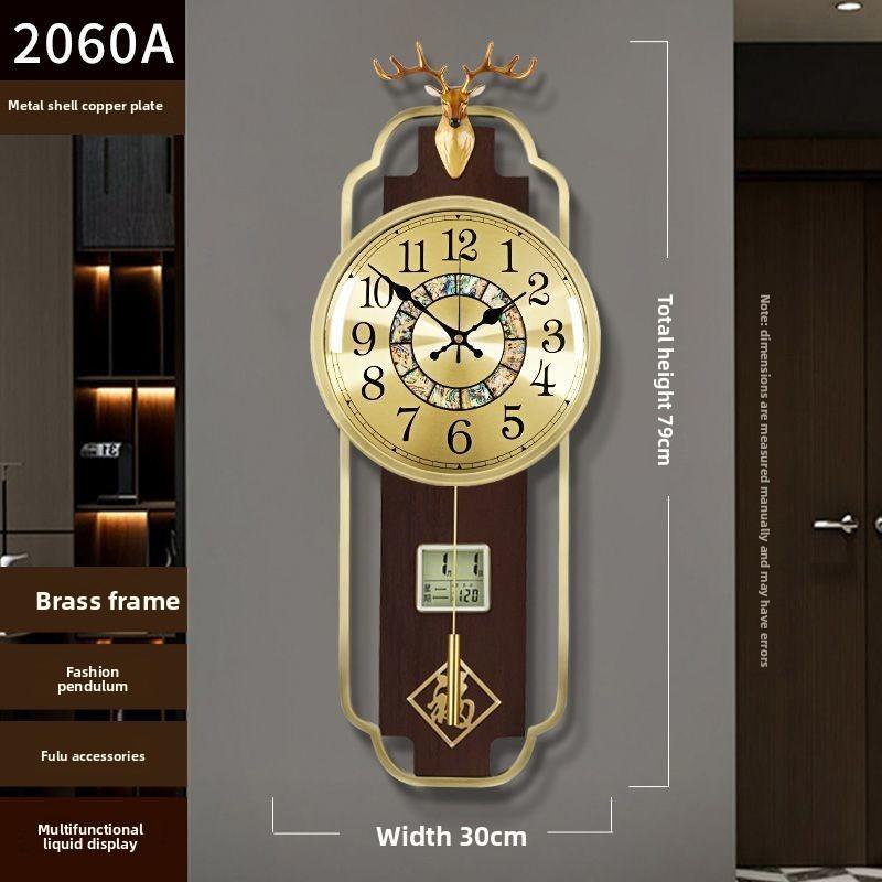 Wall Clock New Chinese Brass Living Room Home Solid Wood Luxury Chinese Style Silent High-end Watches Home Decoration