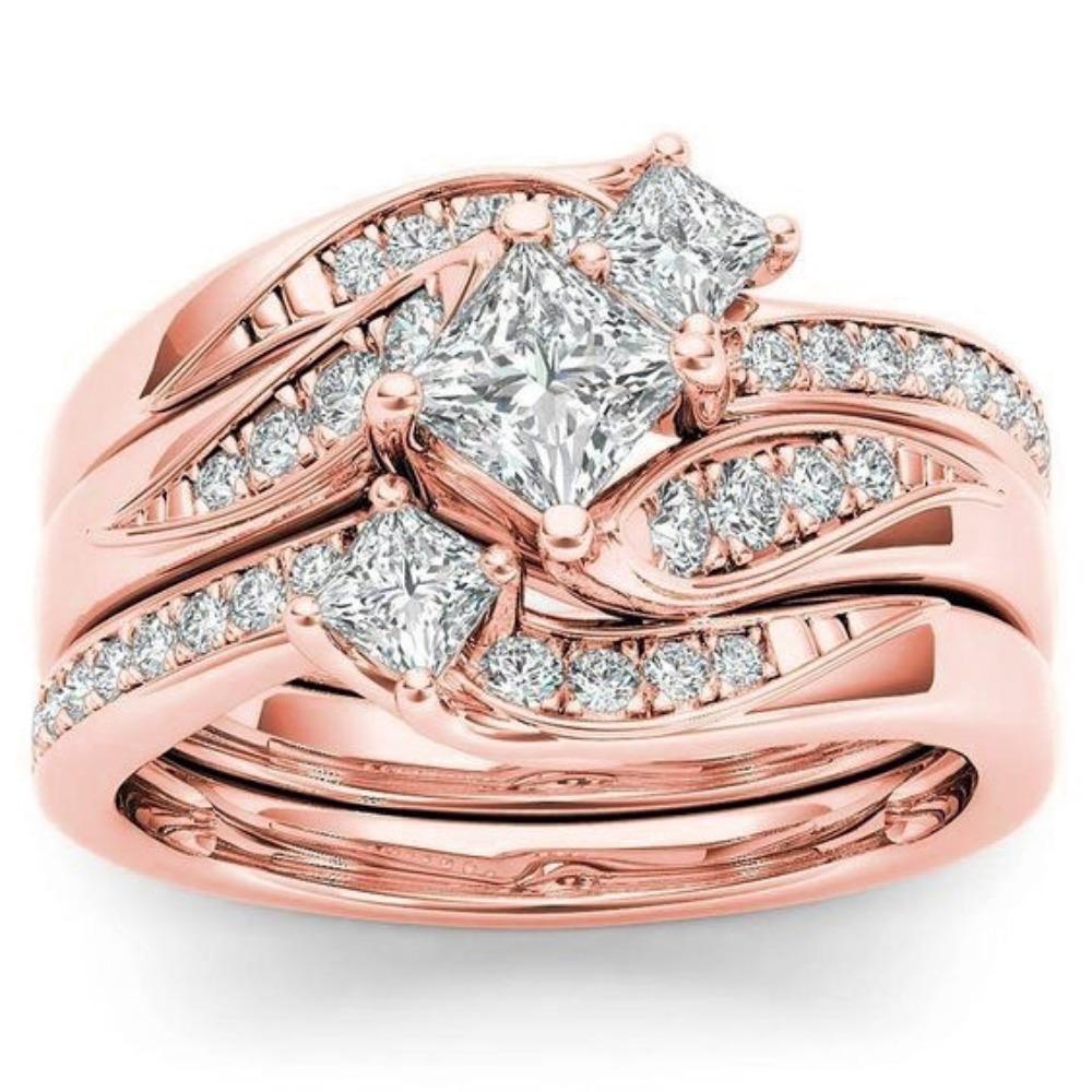 18 Karat Vergoldete Zirkonia Ringe für Damen 3-teiliges Set Verlobung Ehering Stapelbare Ringe