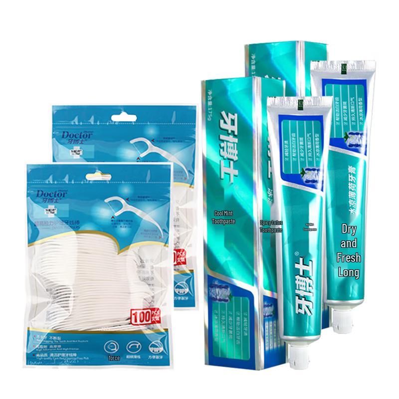 Dr. Dentist Dental Floss Sticks & Cool Mint Toothpaste Set