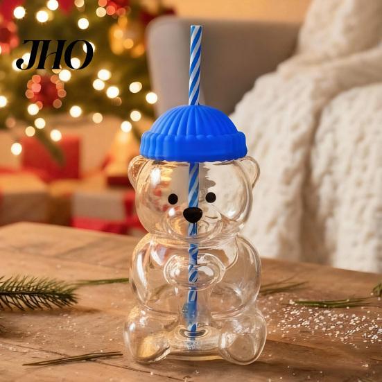 Kapaklı Ayı Şeklinde Bardak Pipetli 500ml Isıya Dayanıklı Smoothie Yeniden Kullanılabilir Soğuk Buzlu Kahve Sütlü Çay Meyve Suyu İçin