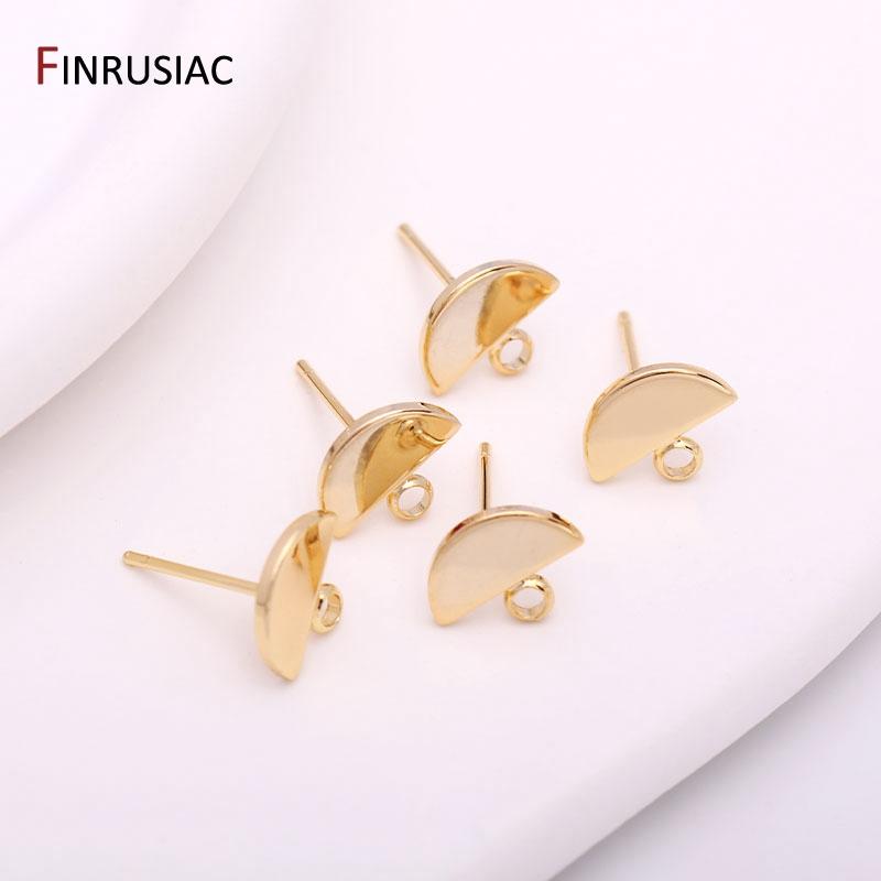 12.5mm*10mm 14K Gold Plated Brass Half-Moon Ear Stud Earrings With 3mm Close Ring DIY Earrings Making Supplies