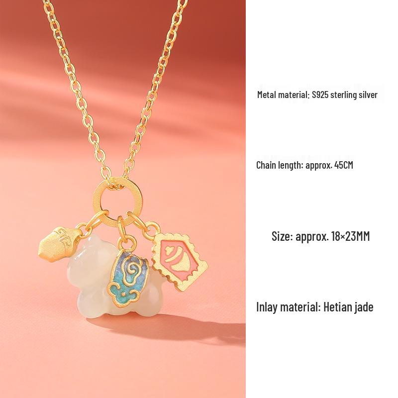 

Натуральный нефрит Хэтянь Ожерелье на удачу с кулоном в виде знака зодиака, Женская модная эмалированная цепочка на ключицу из серебра S925