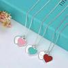 Korean Version Of Fashion Temperament Necklace Female Red Heart Dripping Oil Enamel Blue Clavicle Chain Double Heart Hanging Quality