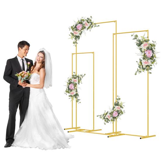 Gold Wedding Arch Backdrop Stand Square Stand, Set of 3, 6.6FT + 5.9FT +4.9FT, Metal Balloon and Flower Frame for Birthday Party, Baby Shower,