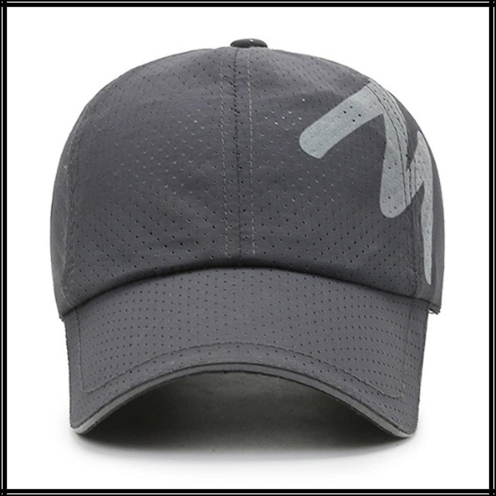 Mesh English Brim Quick CA501 [White Fang] Cap, Letters, Logo, Hat, Line, Running, Lightweight, Drying, Men's, Women's, (Dark Gray)
