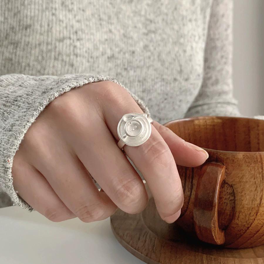 Geometry Round Ball Coffee Cup Spoon Adjustable Opening Rings For Women Fashion New Jewelry Gift Party Daily anillos