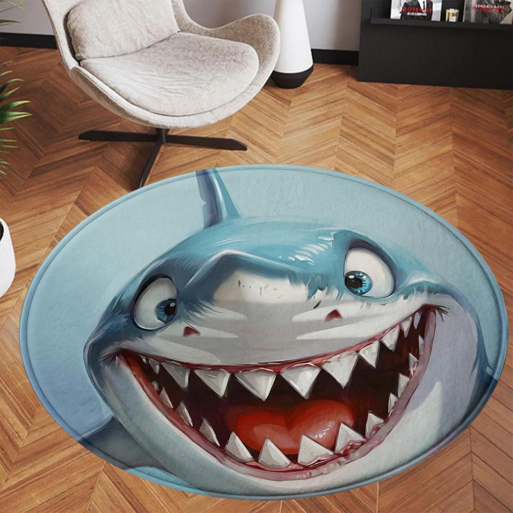 3D Realistic Shark Round Floor Mat, Funny Shark Face Non-Slip Rug for Living Room, Bedroom, or Entryway
