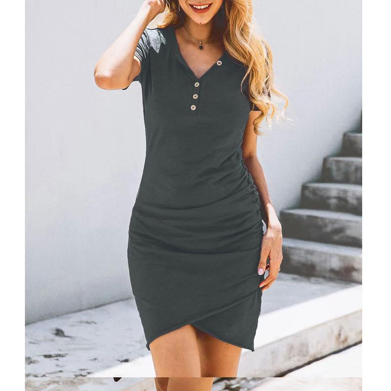 Women's Summer Sexy Wrapped Hip V-Neck Button Irregular Women's Dress