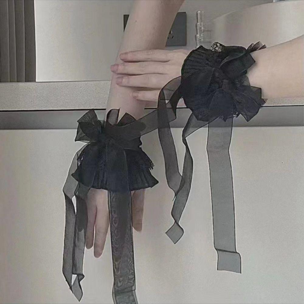 Bow Knot Lolita Arm Sleeve Elastic Ruffled Fake Sleeves Cuffs Ribbon Arm Cuffs Anime Convention