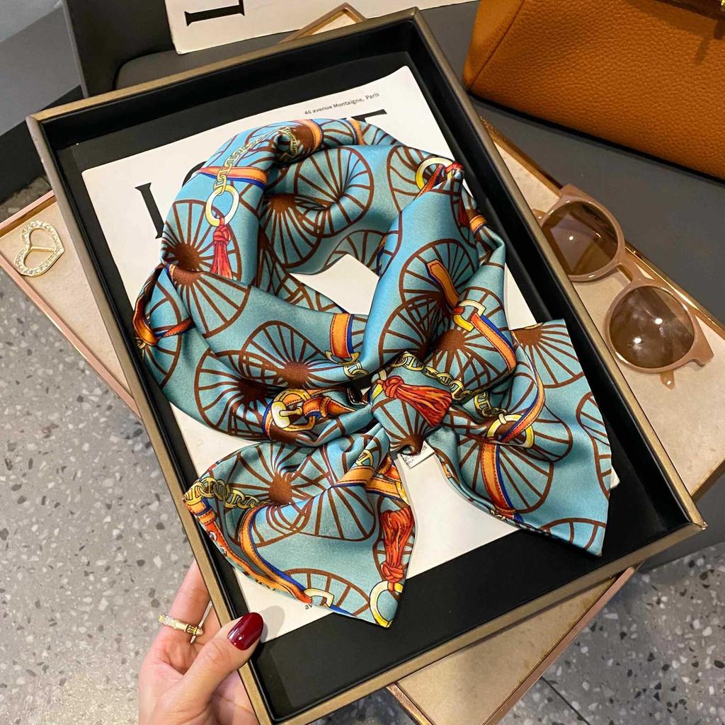 Small Silk Scarf Women's Spring and Autumn Thin Korean Version Versatile Thin and Narrow Long Scarf Tied Hair Temperament Square Scarf with Suit Shirt