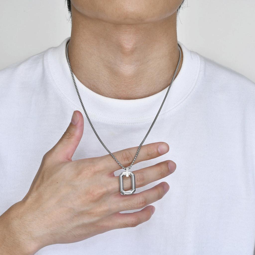 Cool Geometric Pendant Necklaces for Men Boys, Waterproof Stainless Steel Square Pendant with Box Chain, Minimalist Collar Gift