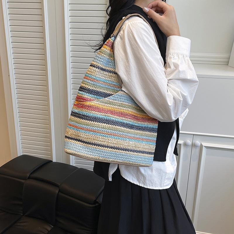 New Fashion Casual Bag Large Capacity Shoulder Bag Women's Handbag Woven Bag Striped Bag Tote Bag