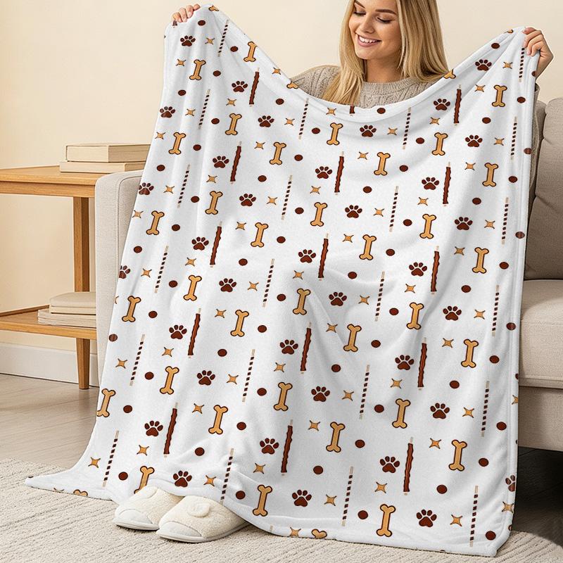 Pet-Themed Flannel Fleece Blanket: Soft, Breathable, Warm & Cozy Throw for Home, Christmas & Halloween, Leisure Use