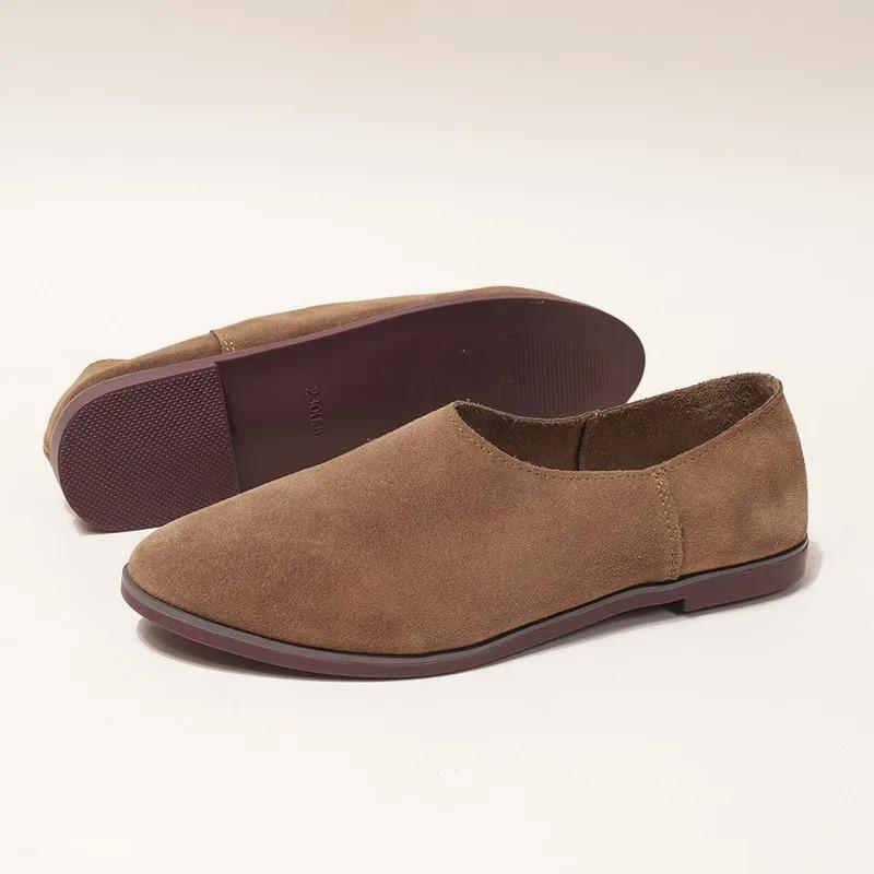 Women Spring Shoes Ballet Flats Slip-on Genuine Leather Pointed Toe Women's Loafers