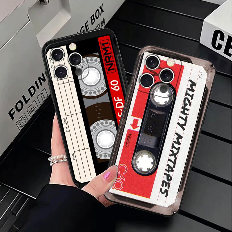 Vintage 90S Cassette Tape Pattern Soft Phone Case for iPhone 16 16E 17 Air 15 Pro Max 14 Plus 13 Mini 11 12 7 Black Cover Back S