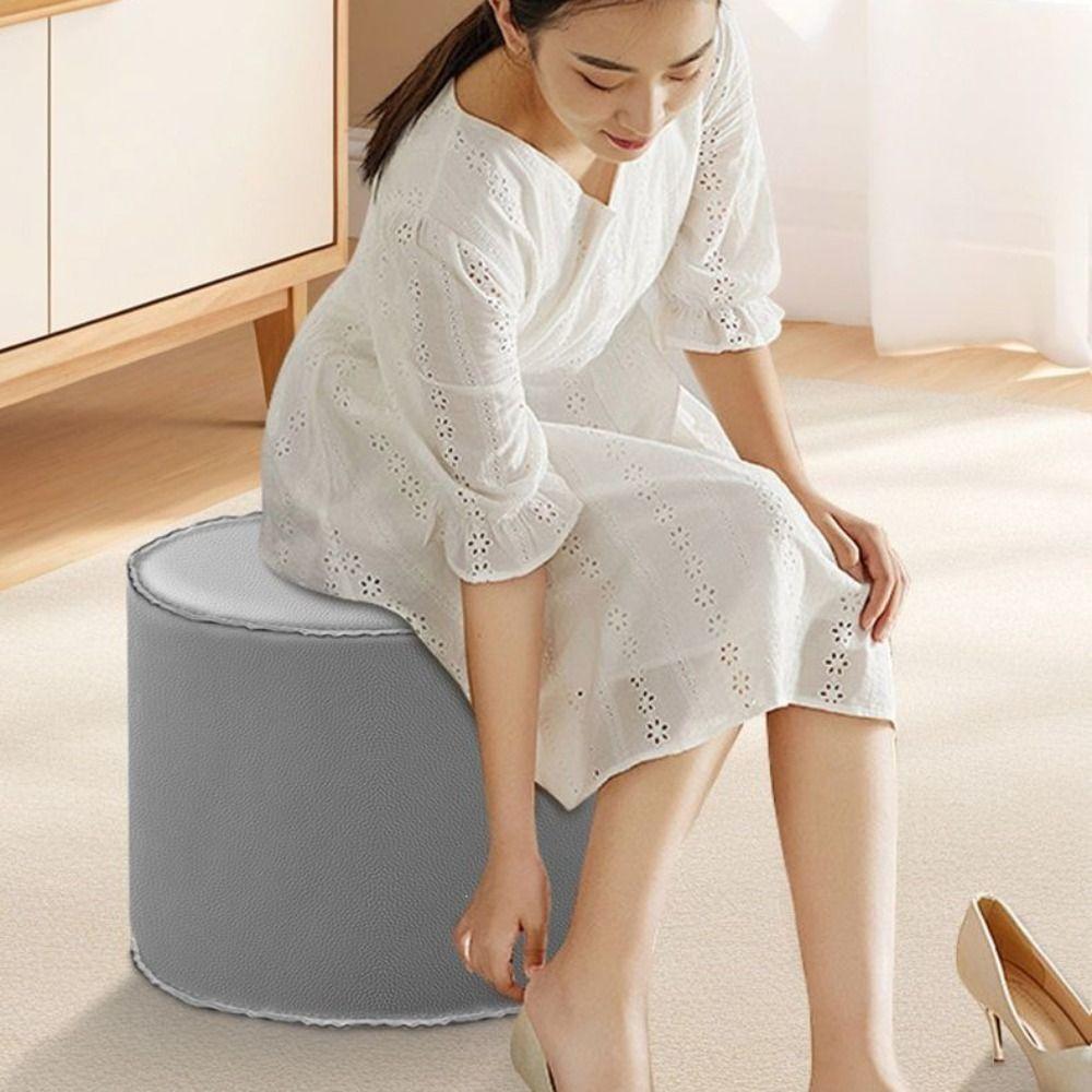 Non-Slip Cylinder Ottoman Waterproof Leather Pouf Multi-functional Storage Stool  Shoe-changing