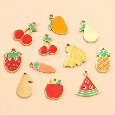10 Styles Stainless Steel Fruit Charms: DIY Oil Drip Strawberry, Watermelon, Cherry, Pineapple Small Pendants