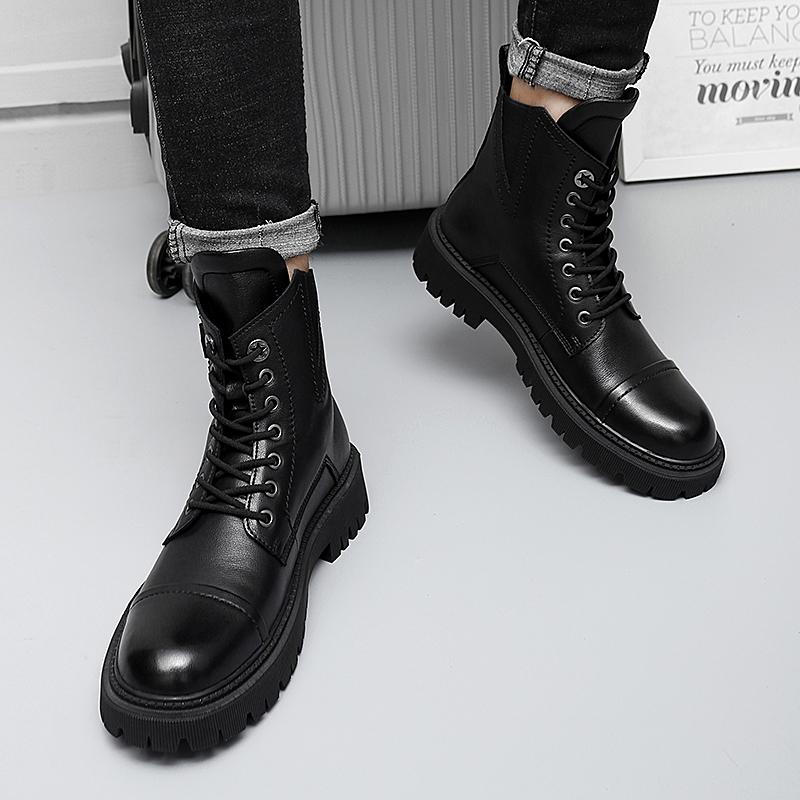 FashionHigh Quality Male Botas Men's New High-top Motorcycle Boots Outdoor Genuine Leather Footwear Luxury Brand All-match Ankle Boots