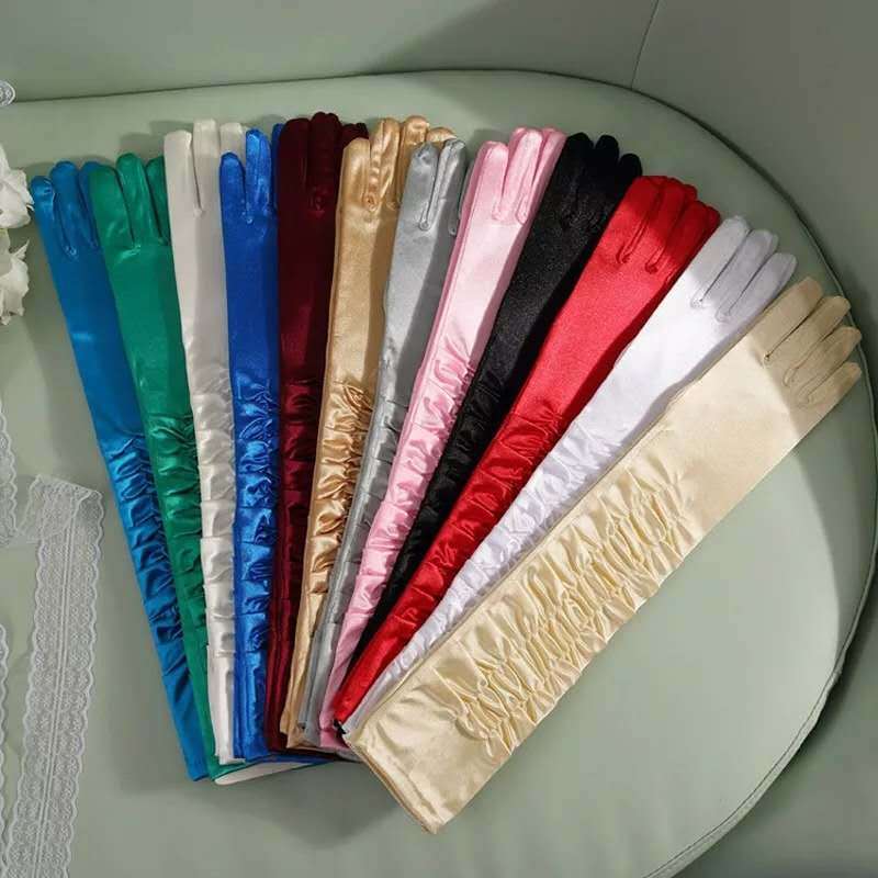 

50Cm Long Folded Wedding Bridal Dress Clothing Satin Elastic Satin Photography Foreign Trade Gloves average size сірий