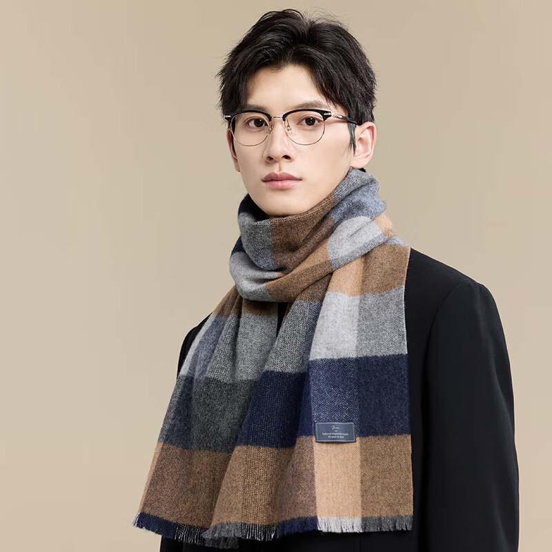 JIUMU Men's Winter Premium Plaid Wool Scarf SZ051