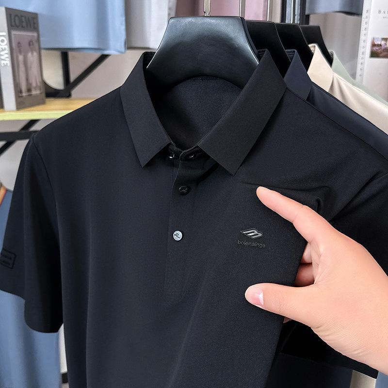 

Бесследная футболка с коротким рукавом из ледяного шелка, тонкая рубашка поло с лацканами, мужская трендовая дышащая одежда 2XL