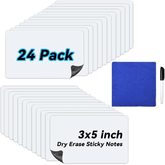 12 Pack Dry Erase Sticky Notes 3x5 inch Reble Whiteboard Stickers Mini Dry Erase Sticky Notes Removable Sticky Labels with Wipe Cloth for Labels,