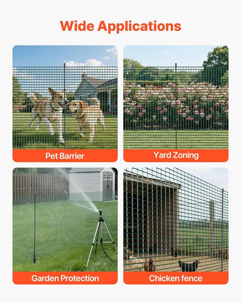 Temporary Fence with Posts, 0.9 x 25m Plastic Mesh Fencing, Garden Safety Fences Netting with Double-Spike Stakes & Guy Ropes, Temporary Fence for