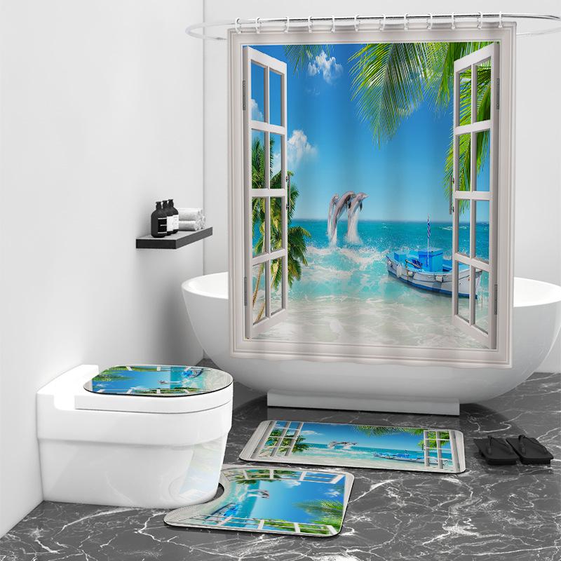 

Приморский пейзаж, цифровая печать, занавеска для душа, душевая комната, ванна, перегородка, водонепроницаемая ткань W90cm*L180cm