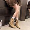 Retro-Falten-Kurzstiefel, europäischer und amerikanischer Stil, spitze Zehenpartie, dünne dicke Absätze, gestapelte Stiefel, nationale Damenmode