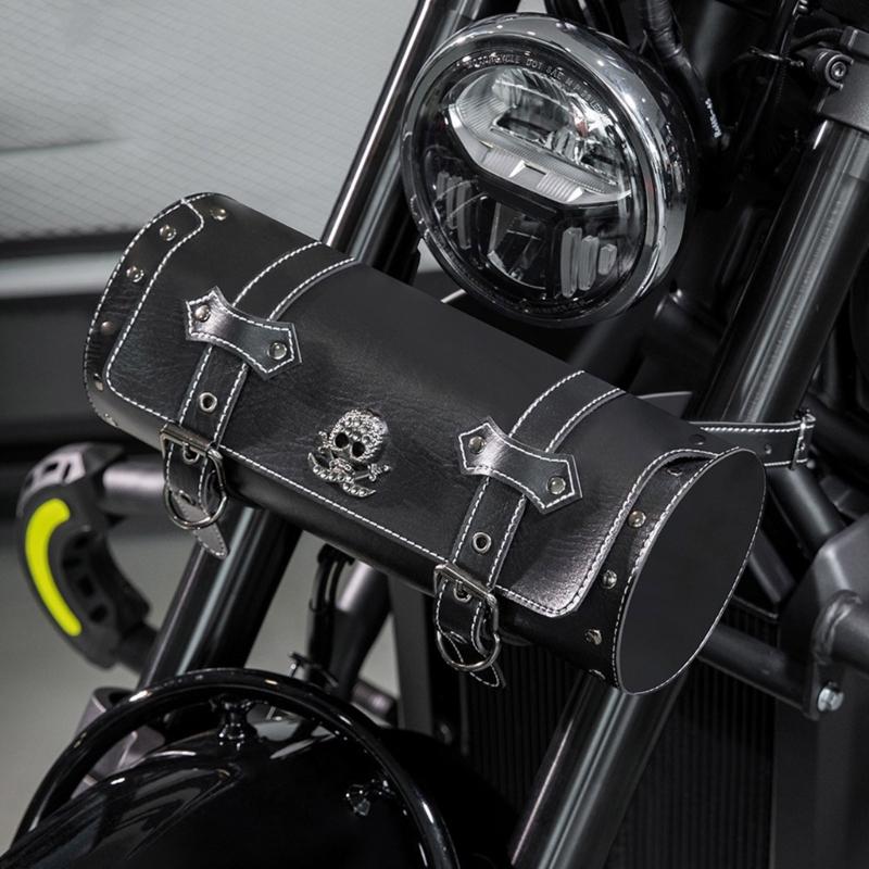 Motorcycle Saddlebag Vintage Tool Bag Skull Pattern PU Storage Pouch Front Fork Handlebar Bag Tool Bag