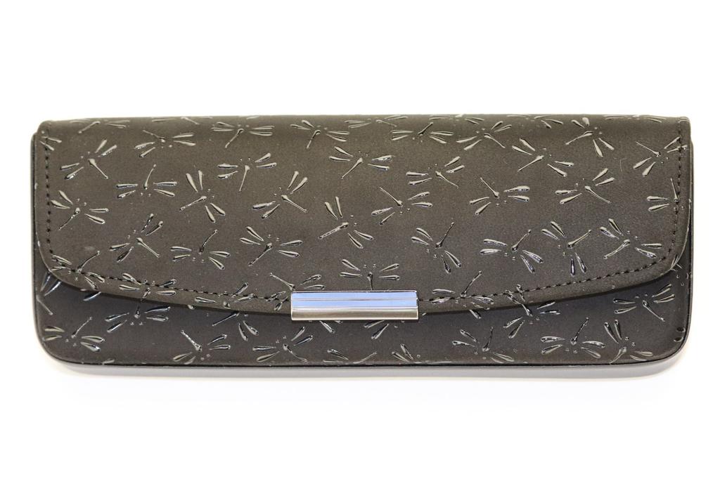Yushichi Uehara Genuine Leather Hard Eyeglass Model Black with Black Dragonfly Made in Japan Inden-ya (INDEN-YA) Case, No. 4206, Lacquer, Pattern,