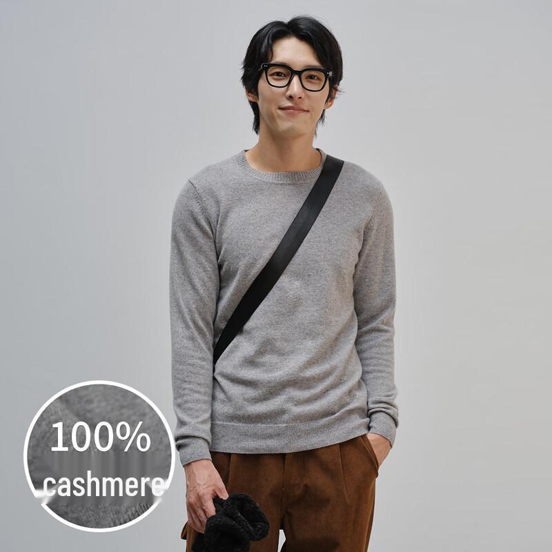 Men's Round Neck 100% Cashmere Long Sleeve Knit Sweater