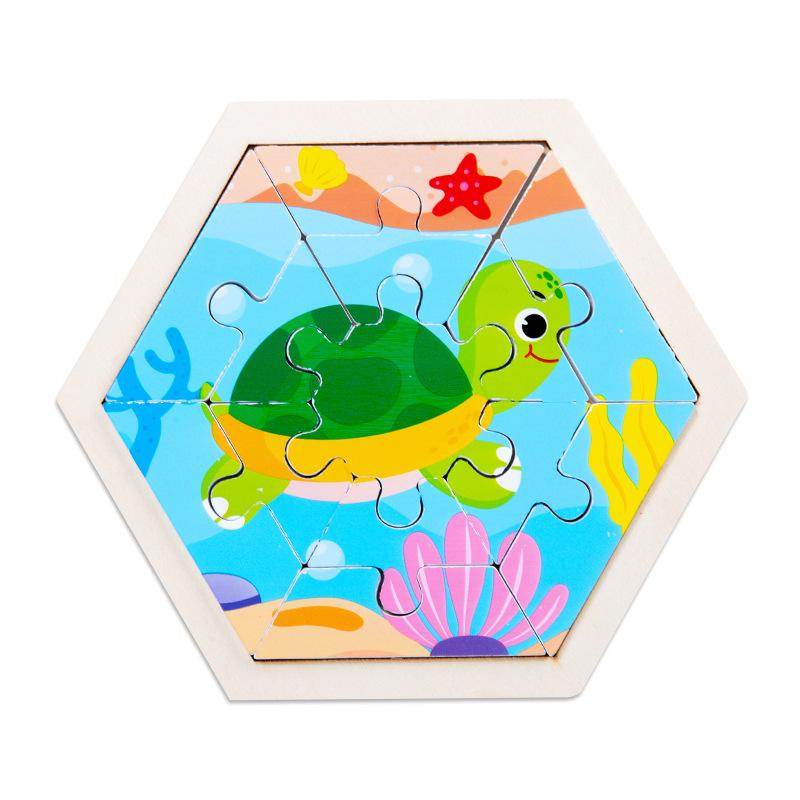 Hexagonal Children's Creative Three-dimensional Animal Puzzle Wooden Early Education Puzzle Fruit and Vegetable Traffic Cognitive Toys