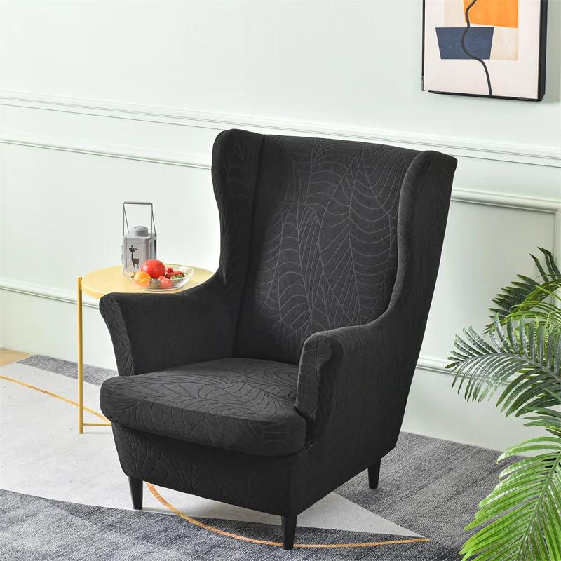 Blätter Jacquard Ohrensesselbezug Elastische Ohrensesselbezüge Rutschfeste Einzelsofa Überwürfe mit Sitzkissenbezügen Zuhause