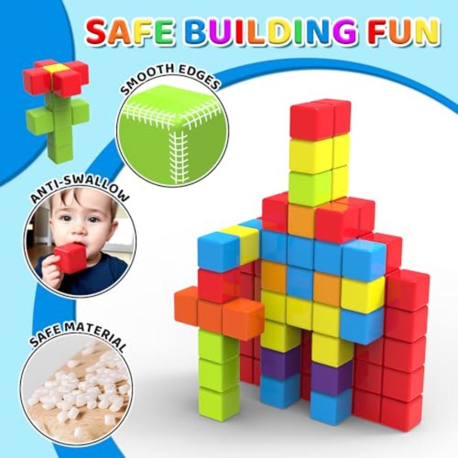 Magnetic Building Blocks, 1.65 inch Large Magnetic Stacking Cubes for Toddlers, Sensory and Montori Toys for Boys and Girls 1 2