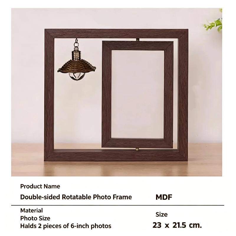 Cornice Portafoto Rotante in Legno Display a Doppia Faccia Ornamento Carino per Casa Ufficio Scrivania Camera da Letto Decorazione