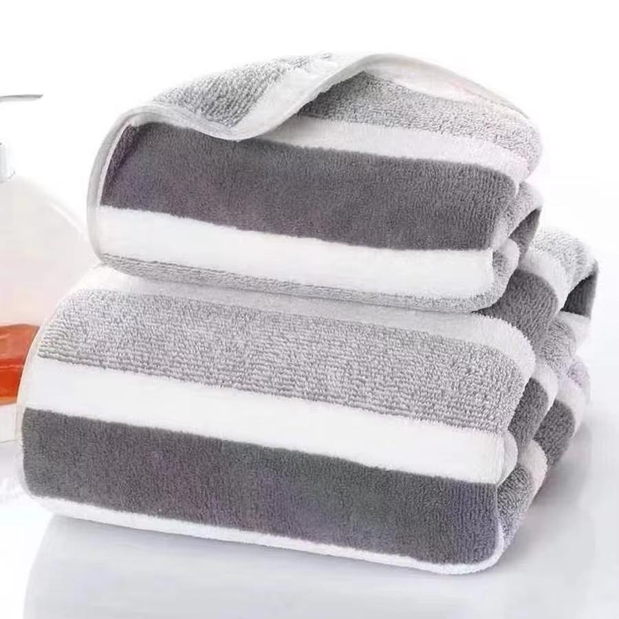 2 Pcs Striped Bath Towel Set | Absorbent, Quick Dry, Soft | Daily Bathroom Essentials
