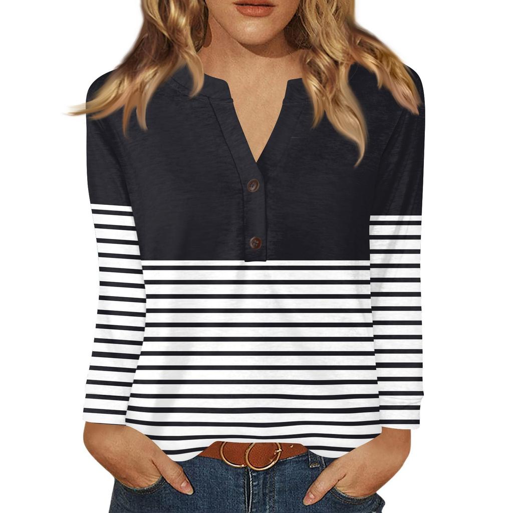 Women's T Shirt Print Button Long Sleeve Daily Weekend Fashion Basic V- Neck Regular Top