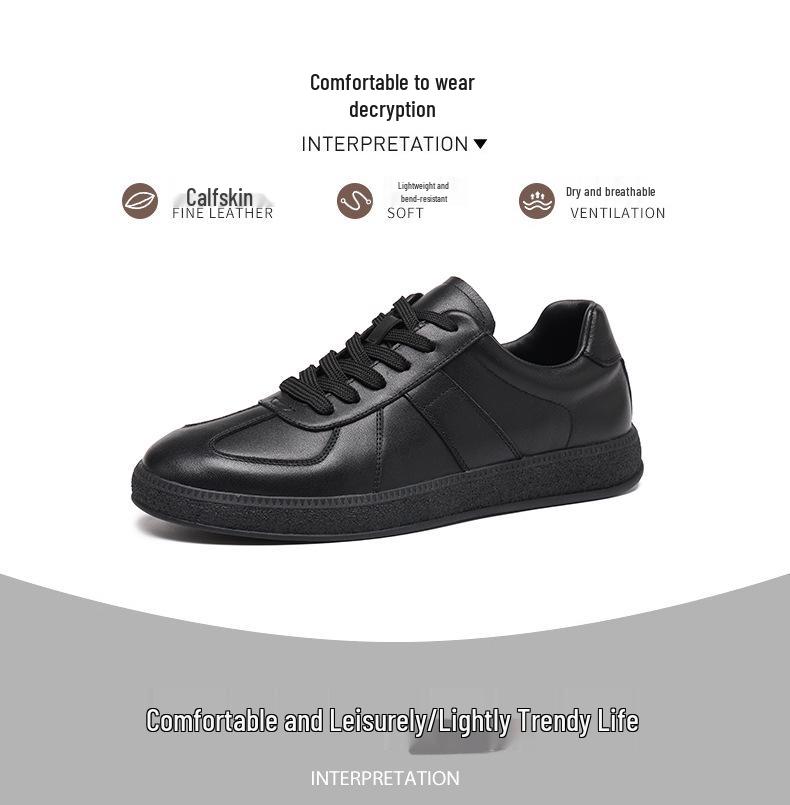 Men's German Training Shoes - 2025 Autumn Collection: Genuine Leather, Versatile & Fashionable White Casual Sneakers