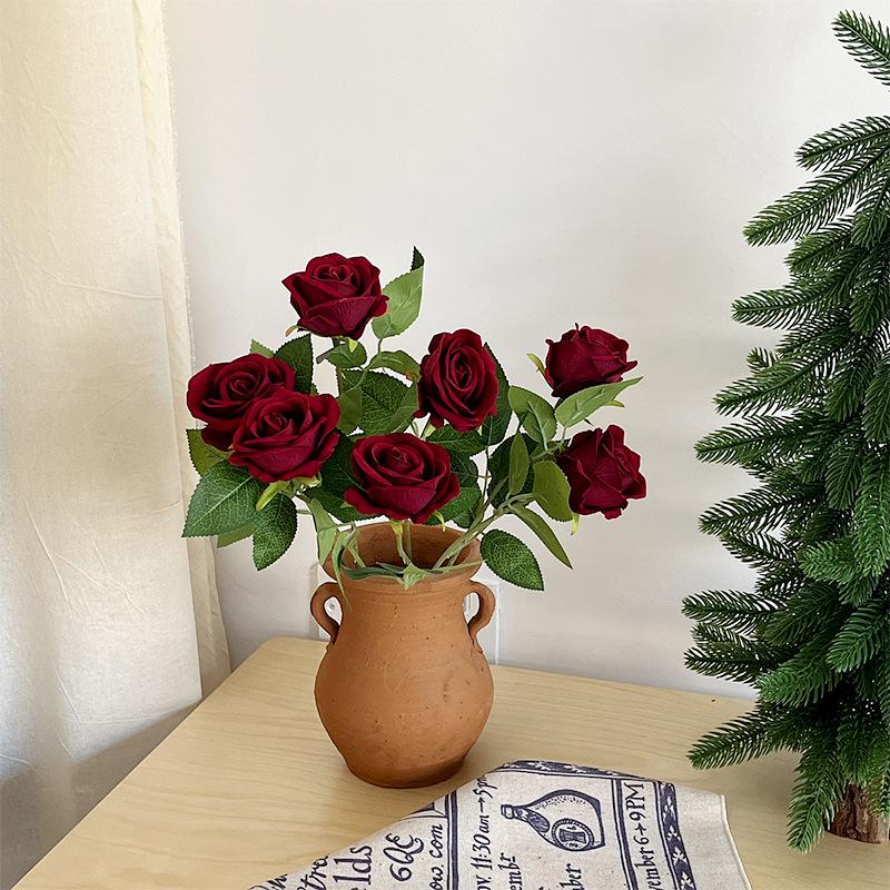 3/5Pcs Rose Branch Velvet Simulation Flower Valentine'S Day Wedding Decoration Hotel Torium Outdoor Garden Fake Flower