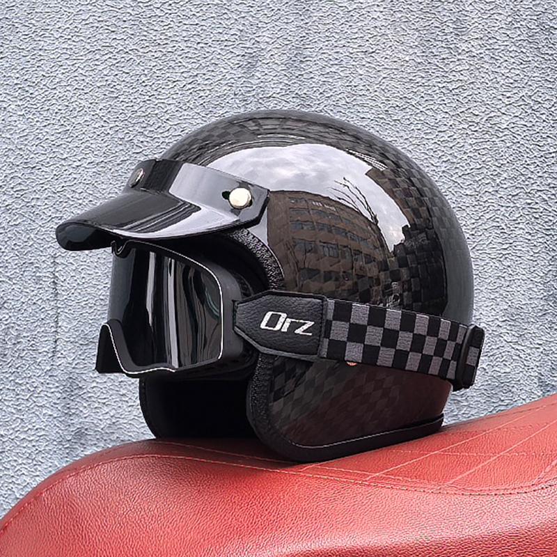 ORZ Lightweight Carbon Fiber Helmet Motorcycle 3/4 Half Helmet Cruise Motorcycle Helmet