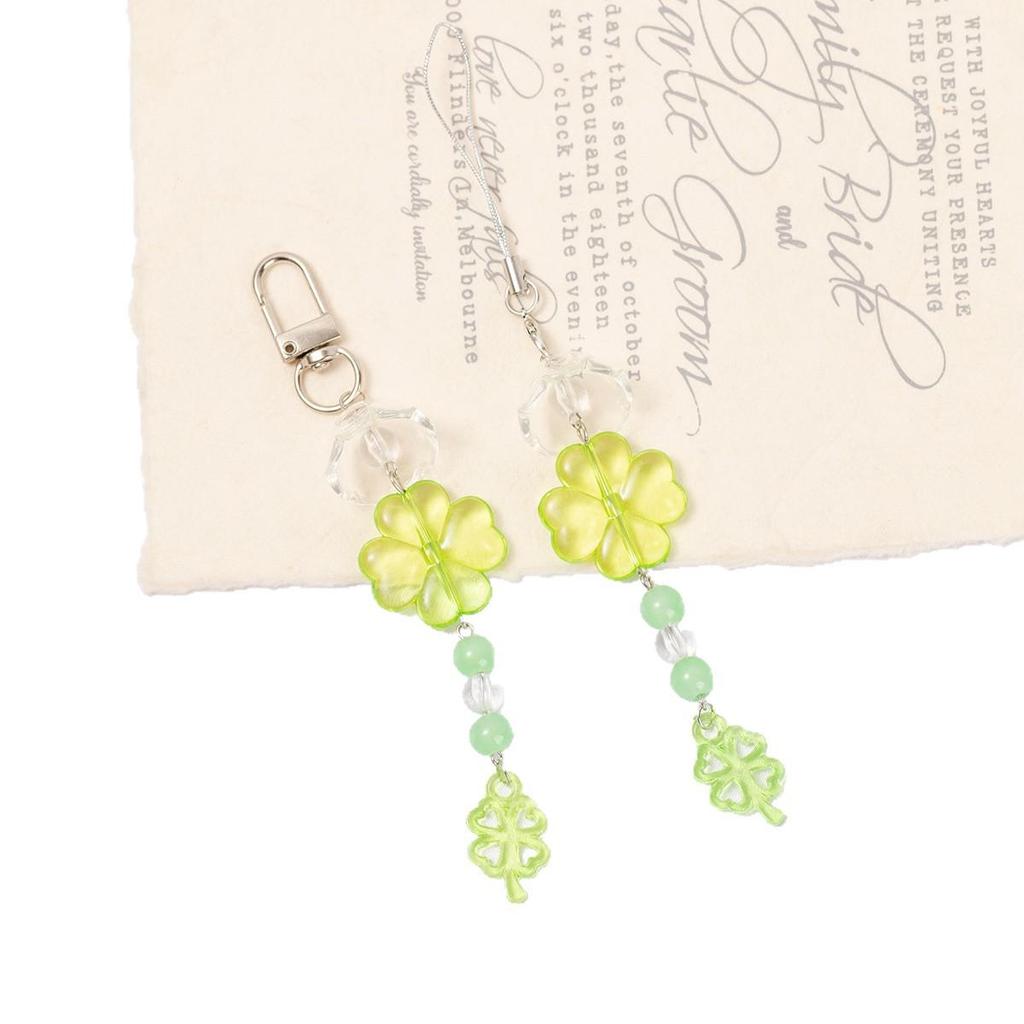 Handmade Green Four-Leaf Clover Beaded Phone Charm & Keychain