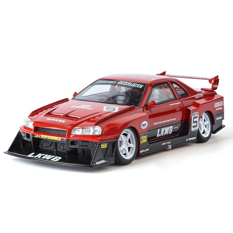 1/24 Nissan Skyline GTR-R34 S15 Alloy Racing Car Modified Vehicles Diecast Metal Car Model Sound and Light Childrens Toy Gift C354