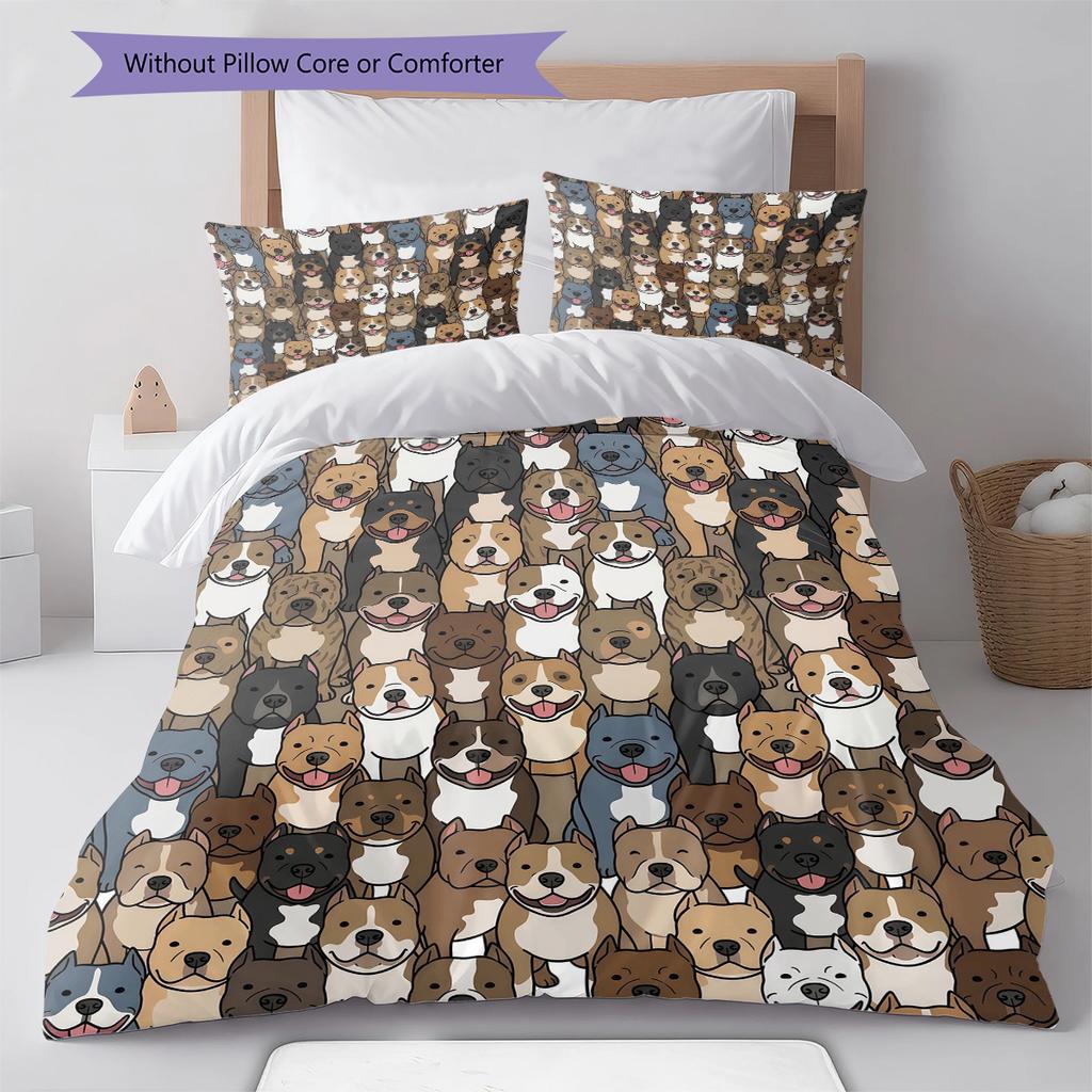 Cartoon-Hundemuster Bettwäsche, Steppbett-Set Bettbezug Kissenbezug Zuhause Geburtstagsgeschenk (1 Bettbezug + 2 Kissenbezüge, ohne Füllung)