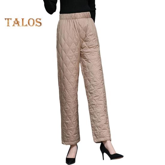 Autumn Winter Cotton Pants Rhombus Quilted Straight Wide Leg Long Pants with Pockets Solid Color Thickened Warm Trousers