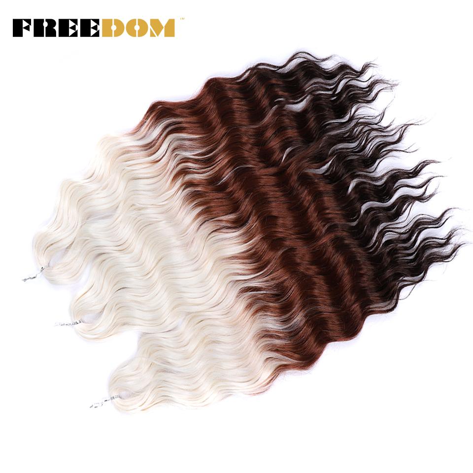 FREEDOM Synthetic Braiding Hair Extensions Natural Curly Wavy 24inch Water Wave Braid Hair Ombre Blonde Brown Twist Crochet Hair